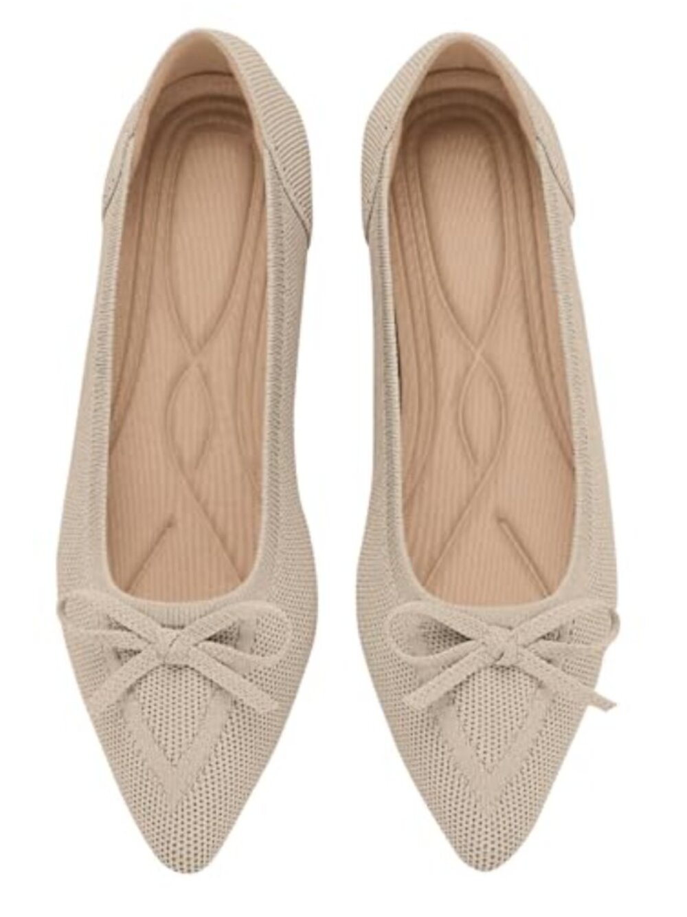 Women's Pointed Toe Bow Knit Ballet Flats Comfortable Slip On